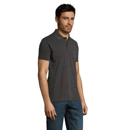 Tricou polo perfect men 180g gri închis texturat cu guler clasic și mâneci scurte din material de 180g