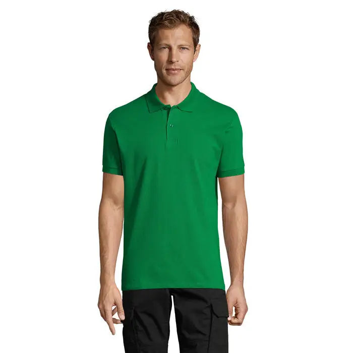 Tricou polo perfect men 180g verde solid cu guler clasic si maneci scurte din material confortabil