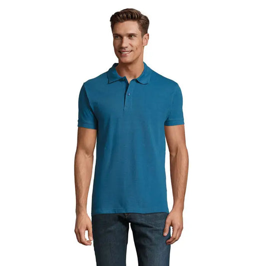 Polo perfect men 180g un tricou polo teal cu mâneci scurte, guler clasic și nasturi, material 180g