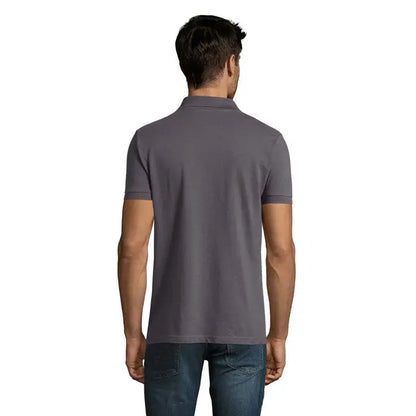 Polo perfect men 180g tricou polo gri închis cu mâneci scurte, guler clasic și manșete ribbed
