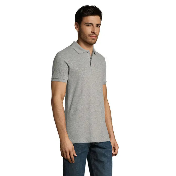 Tricou polo bărbați heather gri cu mâneci scurte guler clasic și nasturi polo perfect men 180g