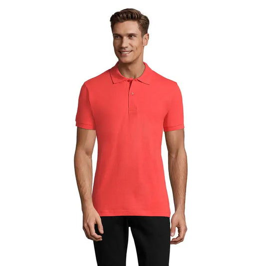 Coral vibrant polo shirt perfect men 180g with classic collar short sleeves made of smooth cotton fabric