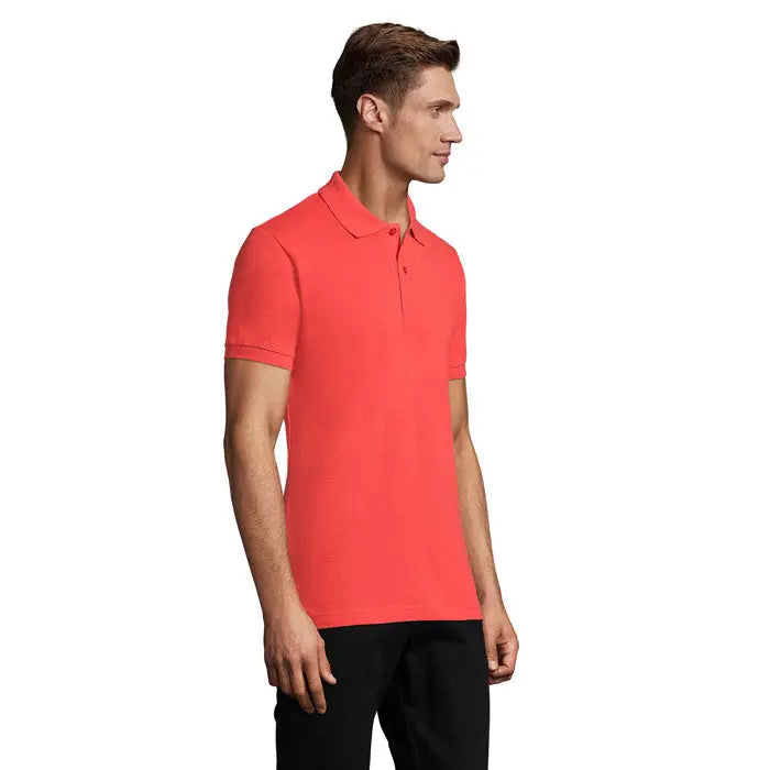 Tricou polo perfect men 180g coral vibrant din bumbac pique cu guler clasic si maneci scurte
