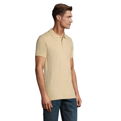 Tricou polo perfect men 180g bej cu mâneci scurte, guler clasic și nasturi din material ușor și respirabil