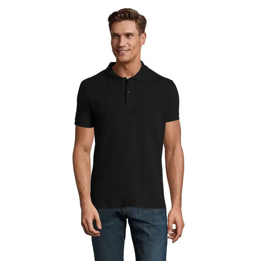 Tricou polo perfect men 180g pentru bărbați negru cu mâneci scurte, guler clasic și nasturi