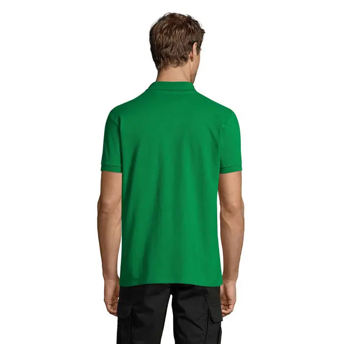 Tricou polo perfect men 180g verde solid cu mâneci scurte, guler clasic și manșete ribbrate