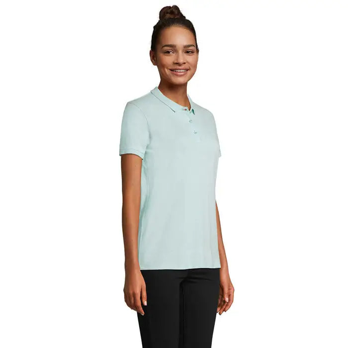 Tricou polo planet women 170g din bumbac cu mânecă scurtă, guler clasic și culoare bleu deschis