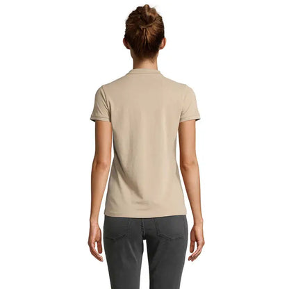 Tricou polo femei planet bej cu mâneci scurte material 170g și guler clasic cu tiv cusut îngrijit