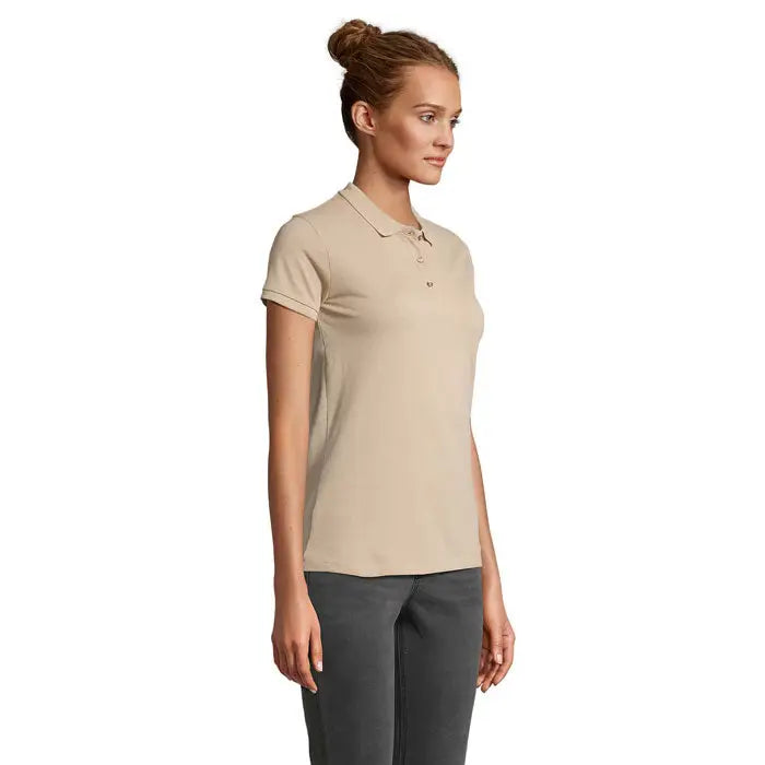 Tricou polo planet women 170g bej cu maneci scurte, guler clasic si logo discret pe piept