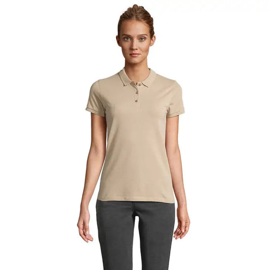 Tricou polo planet women 170g bej cu mâneci scurte, guler clasic și nasturi, din material ușor și confortabil