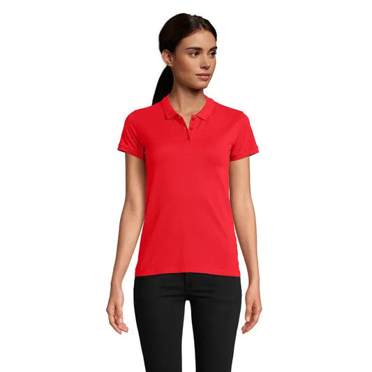 Tricou polo roșu cu mâneci scurte din bumbac 170g planet women cu guler clasic și nasturi pe piept
