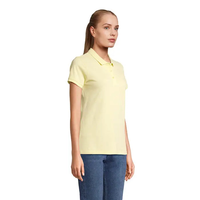 Tricou polo planet women 170g galben pal cu mâneci scurte din material ușor cu guler clasic și nasturi