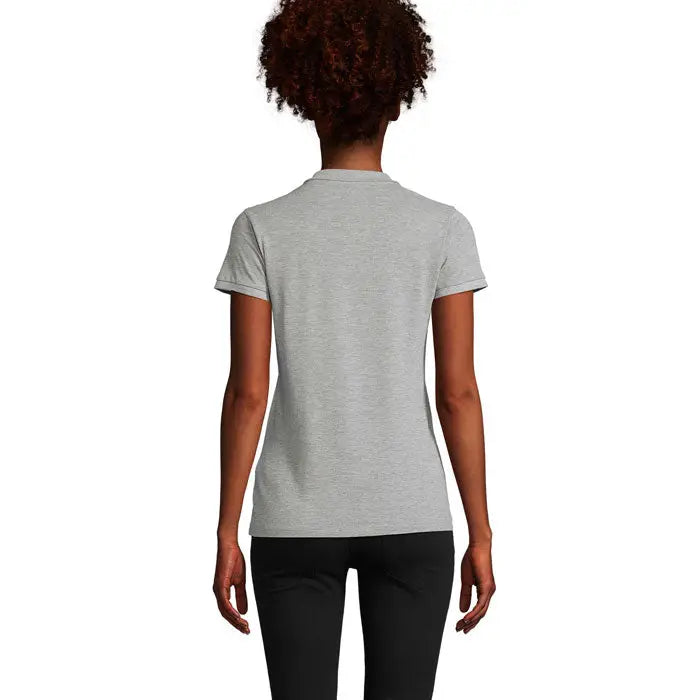 Polo planet women 170g o tricou polo gri melanj cu mâneci scurte, guler clasic și manșete finisate îngrijit