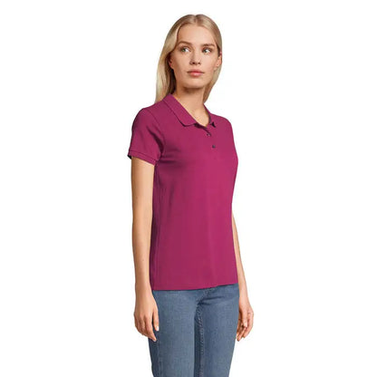 Tricou polo pentru femei magenta planet cu guler clasic si maneci scurte din material de 170g