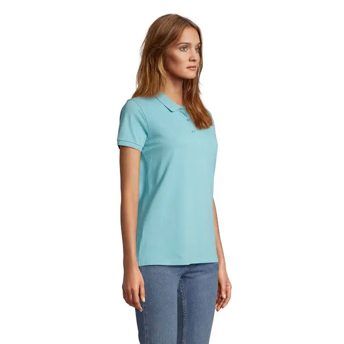 Tricou polo planet women 170g albastru deschis cu mâneci scurte, guler clasic și nasturi, material ușor