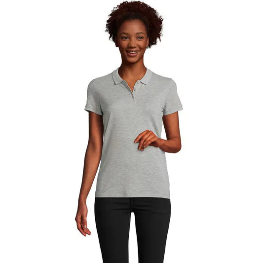 Tricou polo pentru femei heather gri cu mâneci scurte și guler clasic din material de 170g polo planet