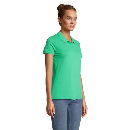 Tricou polo vibrant verde pentru femei cu mâneci scurte din bumbac 170g culoarea planet