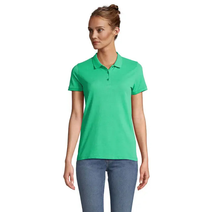 Tricou polo verde vibrant cu mâneci scurte din bumbac 170g planete women cu guler clasic și nasturi