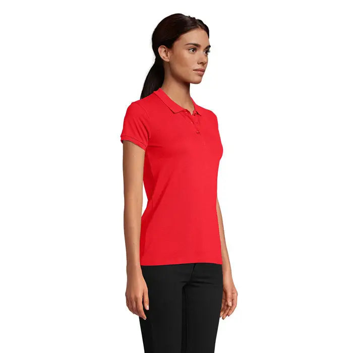Tricou polo planete women 170g roșu vibrant cu mânecă scurtă, guler clasic și nasturi din material ușor
