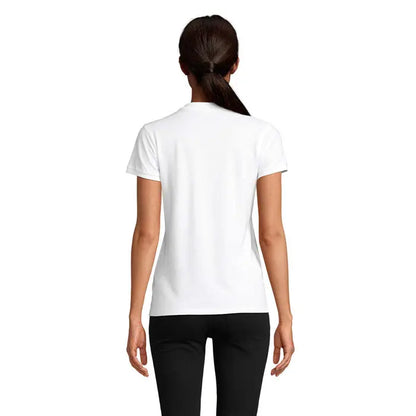 Tricou alb polo planet women 170g cu mâneci scurte și guler simplu rotund din material ușor