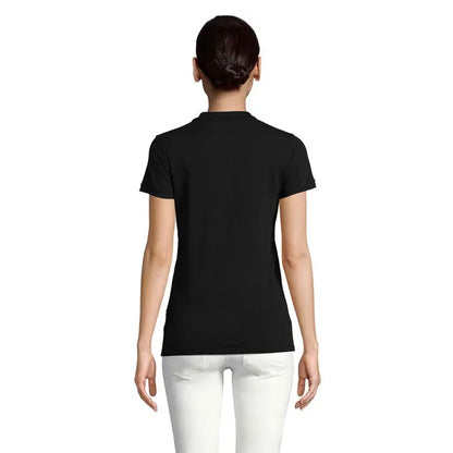 Tricou polo planet women 170g negru pentru femei cu mâneci scurte, guler rotund și tiv subtil din material rib