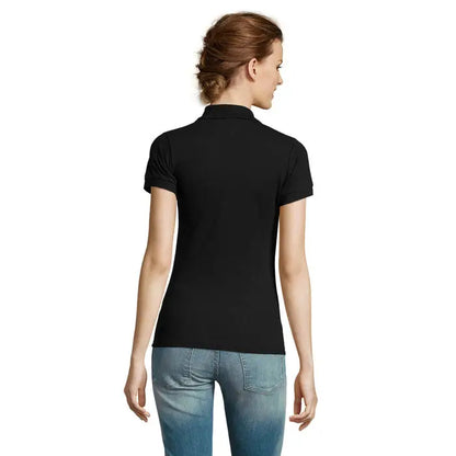 Polo prime femeni din policoton negru cu maneci scurte, guler clasic si mansete ribbed