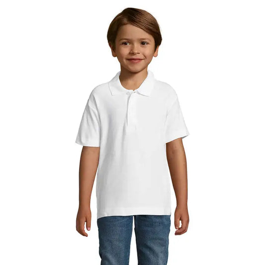 Tricou polo alb cu mânecă scurtă material 170g model summer ii kids cu guler clasic și nasturi