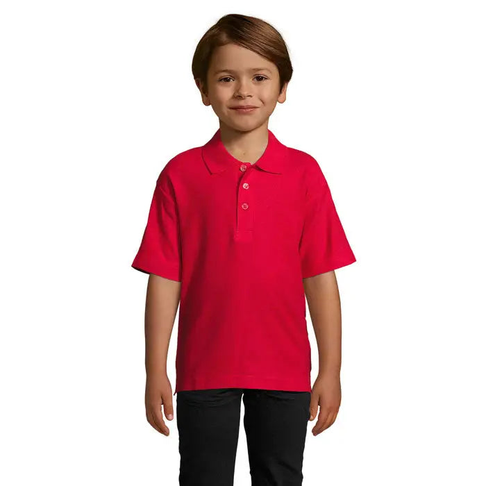 Tricou polo kids summer ii rosu aprins cu mâneci scurte și guler clasic din bumbac 170g