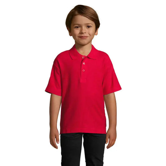 Tricou polo kids summer ii rosu aprins cu mâneci scurte și guler clasic din bumbac 170g