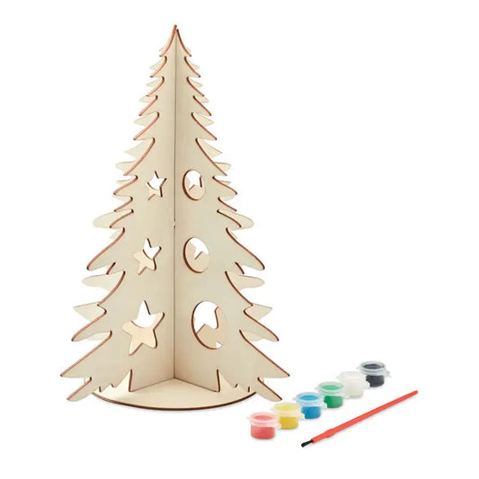 Pom de craciun din lemn diy nefinisat cu decupaje stelute si cercuri pentru decoratiuni realizate manual