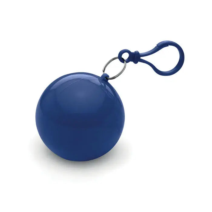 Poncho în recipient rotund albastru cu umbrelă compactă sferică cu clips din plastic și inel metalic albastru