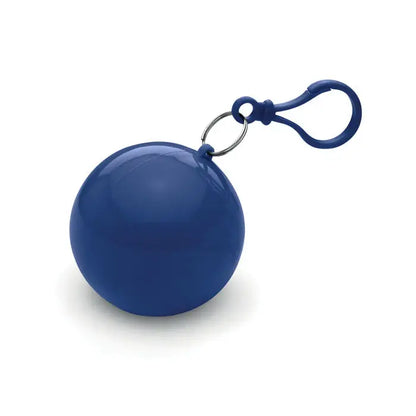 Poncho în recipient rotund albastru cu umbrelă compactă sferică cu clips din plastic și inel metalic albastru