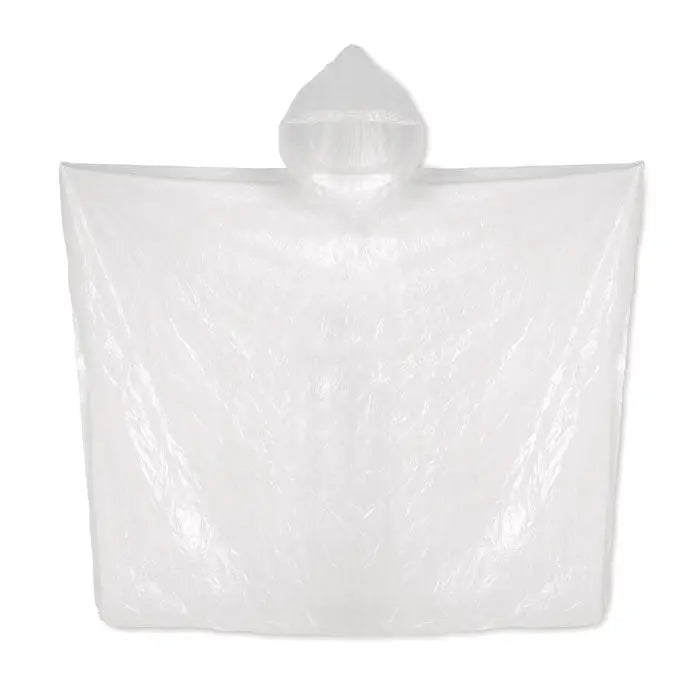 Poncho transparent din plastic biodegradabil cu gluga pentru ploaie din fata