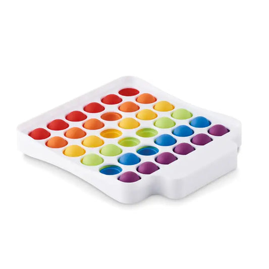 Pop it fidget jucarie curcubeu din silicon într-o tavă de plastic alb pentru relaxare și divertisment