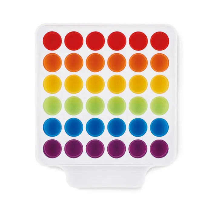 Pop it fidget jucarie jucarie senzoriala din plastic alb cu buline color curcubeu pentru relaxare si distractie