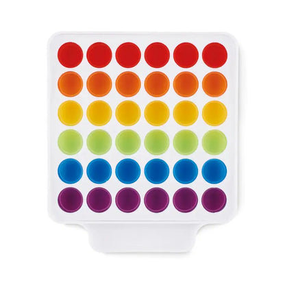 Pop it fidget jucarie jucarie senzoriala din plastic alb cu buline color curcubeu pentru relaxare si distractie