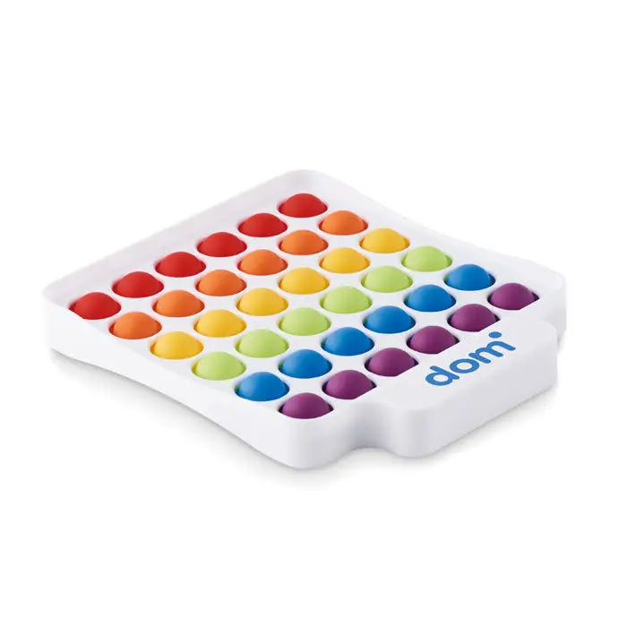 Pop it fidget jucarie alba din plastic cu butoane colorate in forma de dom curcubeu pentru relaxare si distractie