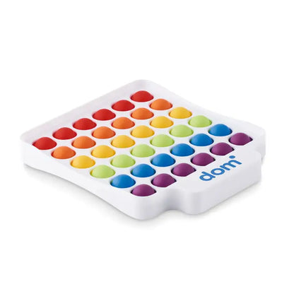 Pop it fidget jucarie alba din plastic cu butoane colorate in forma de dom curcubeu pentru relaxare si distractie