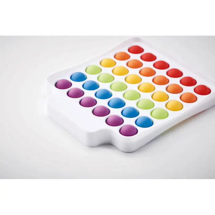 Pop it fidget jucarie dreptunghiulară albă cu butoane colorate în formă de curcubeu din silicon moale