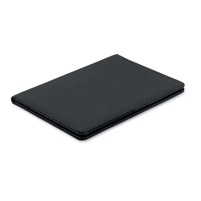 Portofoliu a5 300d rpet carcasa tabletă din piele neagră texturată cu cusături precise pe margini