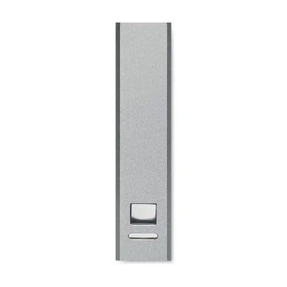 Power bank portabil dreptunghiular argintiu cu finisaj mat si doua butoane mici elegante 2600 mAh