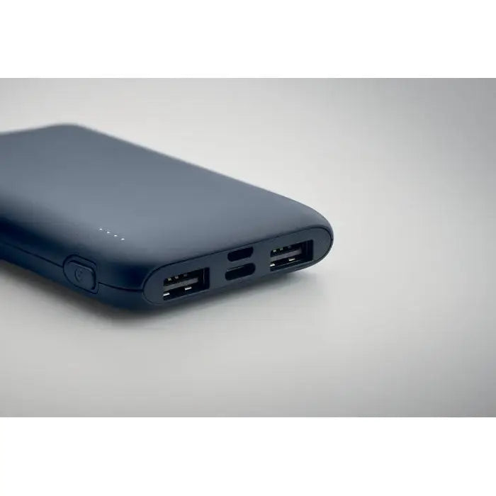 Power bank 5000 mah gri închis dreptunghiular cu două porturi usb și un port micro-usb pentru încărcare portabilă