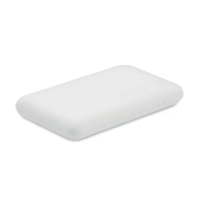 Power bank 5000 mah alb dreptunghiular portabil cu margini rotunjite si finisaj mat neted