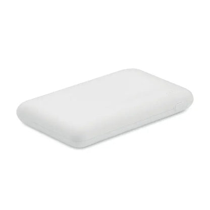 Power bank 5000 mah alb dreptunghiular portabil cu margini rotunjite si finisaj mat neted