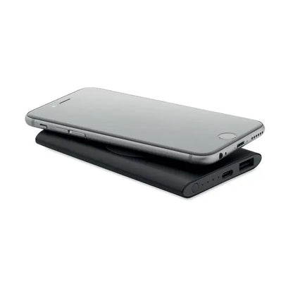 Power bank wireless negru 5000mAh 15W cu porturi usb-c si micro-usb pentru incarcare rapida