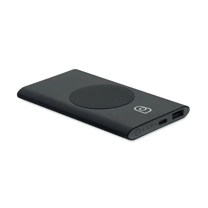 Power bank negru 5000mAh 15W cu încărcare magnetică circulară și porturi usb pe lateral