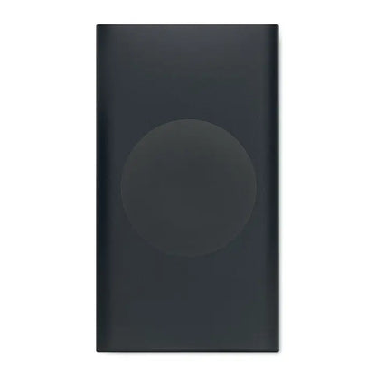 Power bank negru dreptunghiular 5000mah 15w cu finisaj mat si pad de incarcare magnetica circulara pe fata