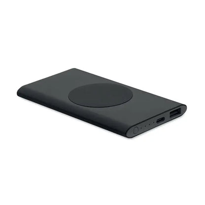 Încărcător wireless dreptunghiular negru cu finisaj mat și pad magnetic circular pentru power bank 5000mAh 15W