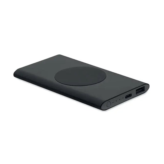 Încărcător wireless dreptunghiular negru cu finisaj mat și pad magnetic circular pentru power bank 5000mAh 15W