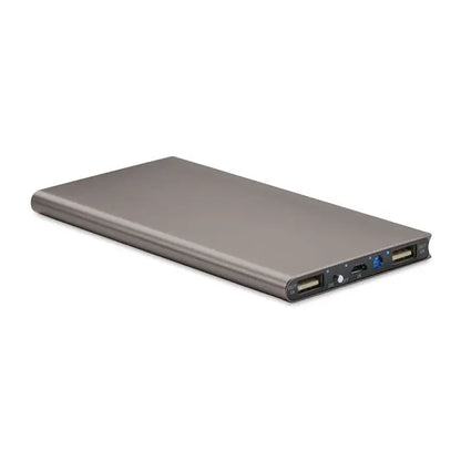 Power bank 8000 mah gri metalic dreptunghiular cu multiple porturi usb și intrare micro-usb pentru încărcare rapidă